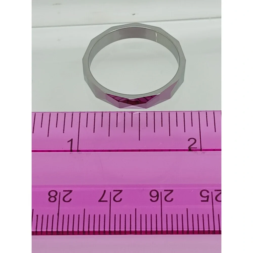 Vintage 90s Y2K Tungsten Faceted Geometric Band Ring Size 10.25 Silver 4mm New